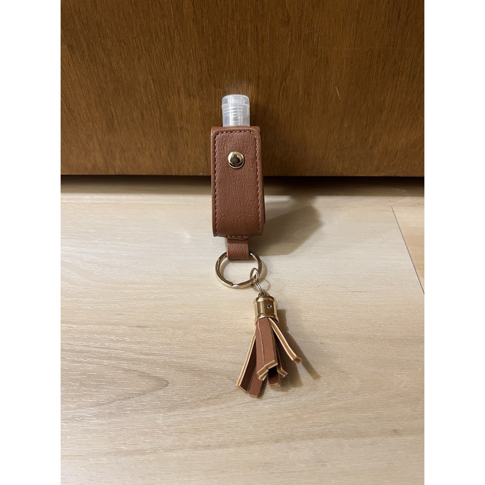 Hand Sanitizer Keychain Travelsize Bottle Refillable Brown Faux Leather